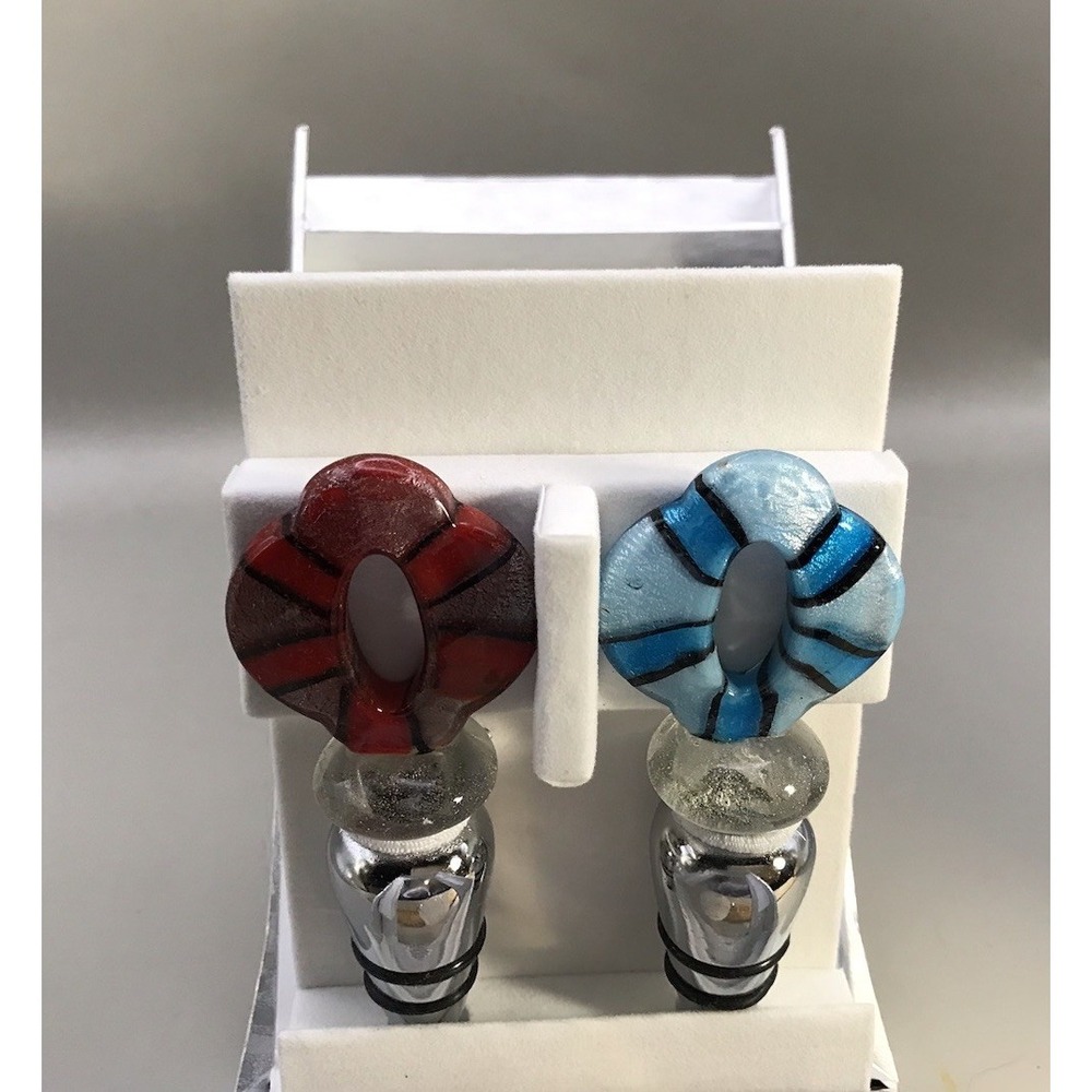 Set Of 2 Glass And Metal Wine‎ Bottle Stoppers Wild Eye Designs New In Box